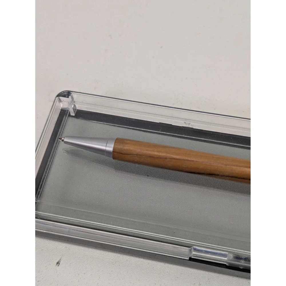 Slimline Twist Ballpoint Pen Oak Wood Satin Silver Finish Gift Boxed Handcrafted